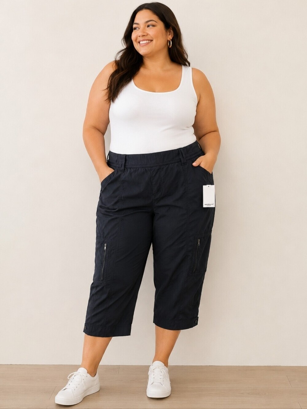 Westbound Woman The Parachute Crop Pants 14W Black Mid Rise Relaxed Leg NWT